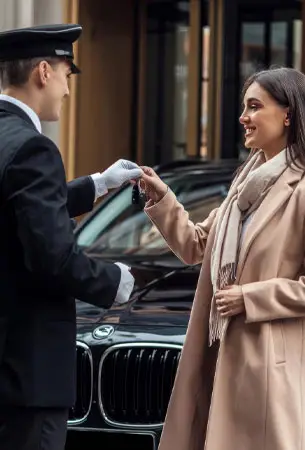 Professional chauffeur assisting client for Hourly Car Service Rolling Hills CA.